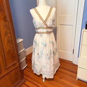 Dress Barn White and Blue Floral Midi Dress